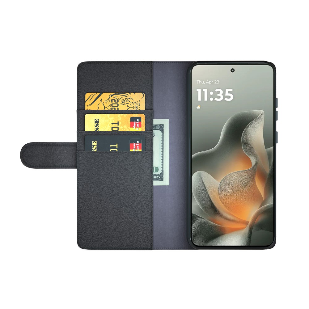  Motorola Edge 70 Fodral Premium Äkta Läder Svart - Teknikhallen.se