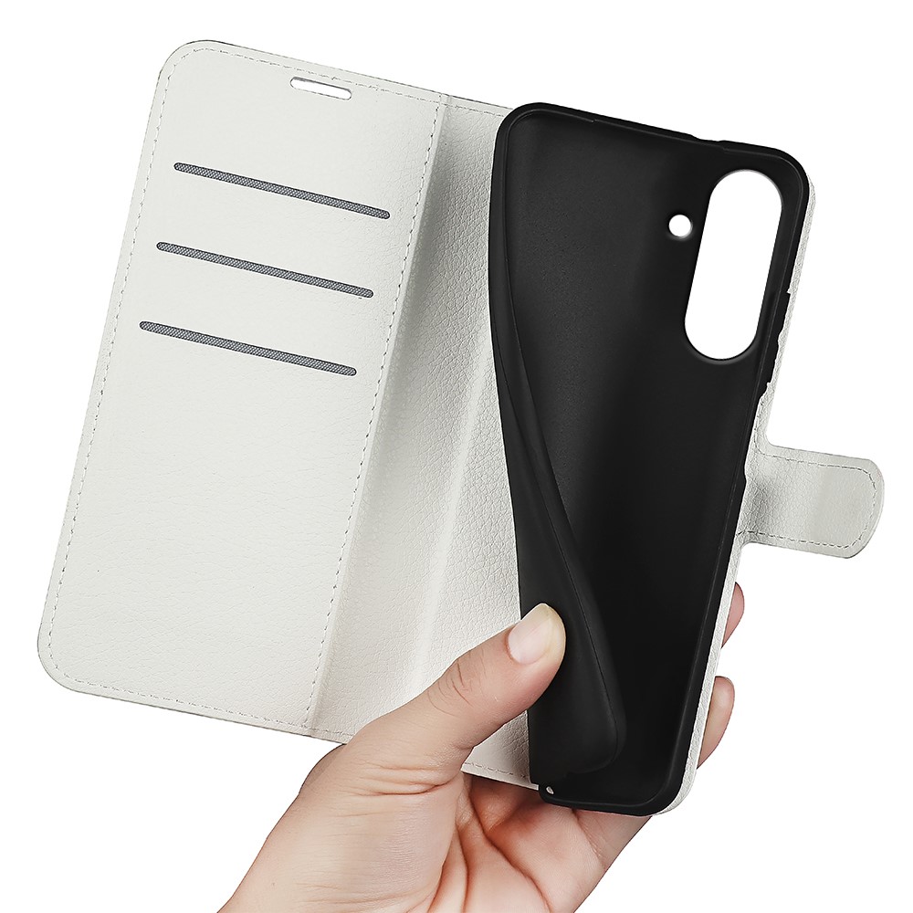  Samsung Galaxy A57 5G Fodral Litchi Läder Vit - Teknikhallen.se