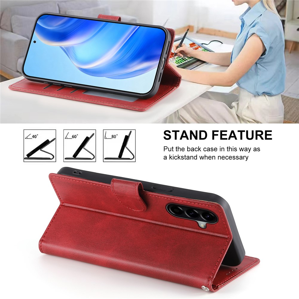  Samsung Galaxy A37 5G Fodral Läder Röd - Teknikhallen.se