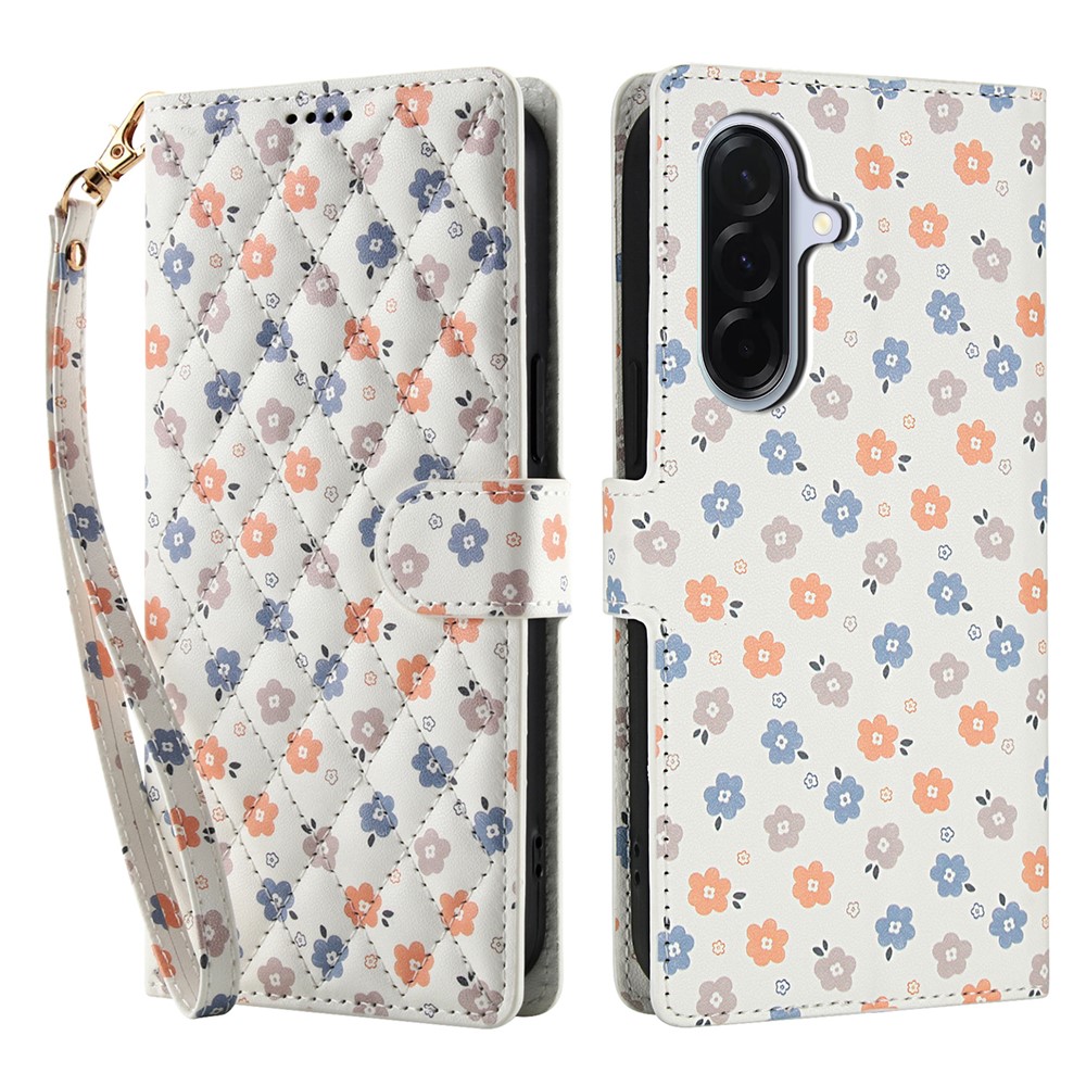  Samsung Galaxy A37/A36/A56 Fodral Rhombus Läder Blommor Vit - Teknikhallen.se