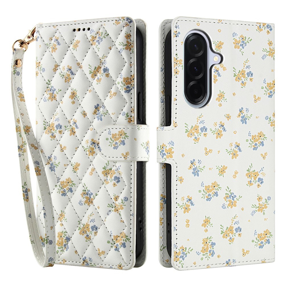  Samsung Galaxy A37/A36/A56 Fodral Rhombus Läder Blommor Vit - Teknikhallen.se