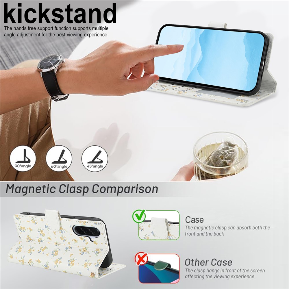  Samsung Galaxy A37/A36/A56 Fodral Rhombus Läder Blommor Vit - Teknikhallen.se