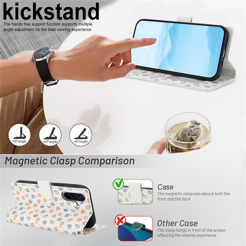  Samsung Galaxy A57 5G Fodral Rhombus Läder Blommor Vit - Teknikhallen.se