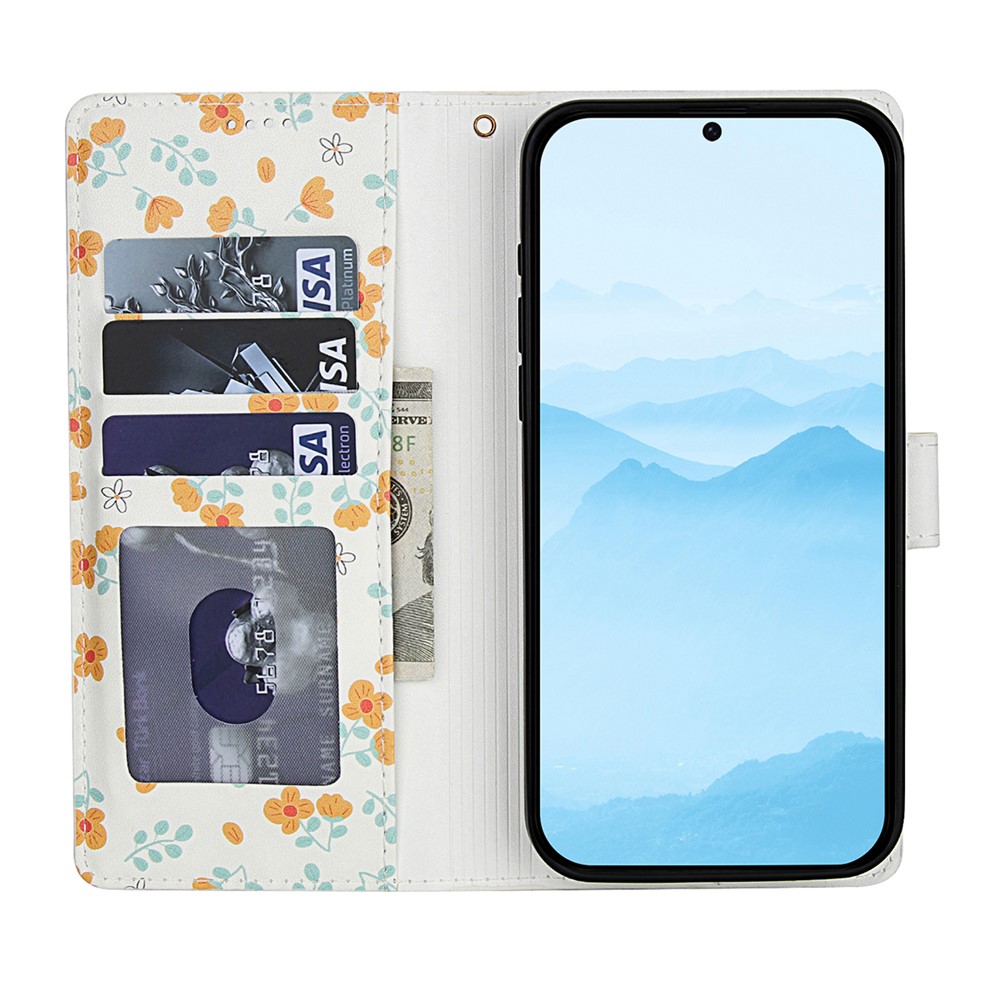  Samsung Galaxy A57 5G Fodral Rhombus Läder Blommor Vit - Teknikhallen.se