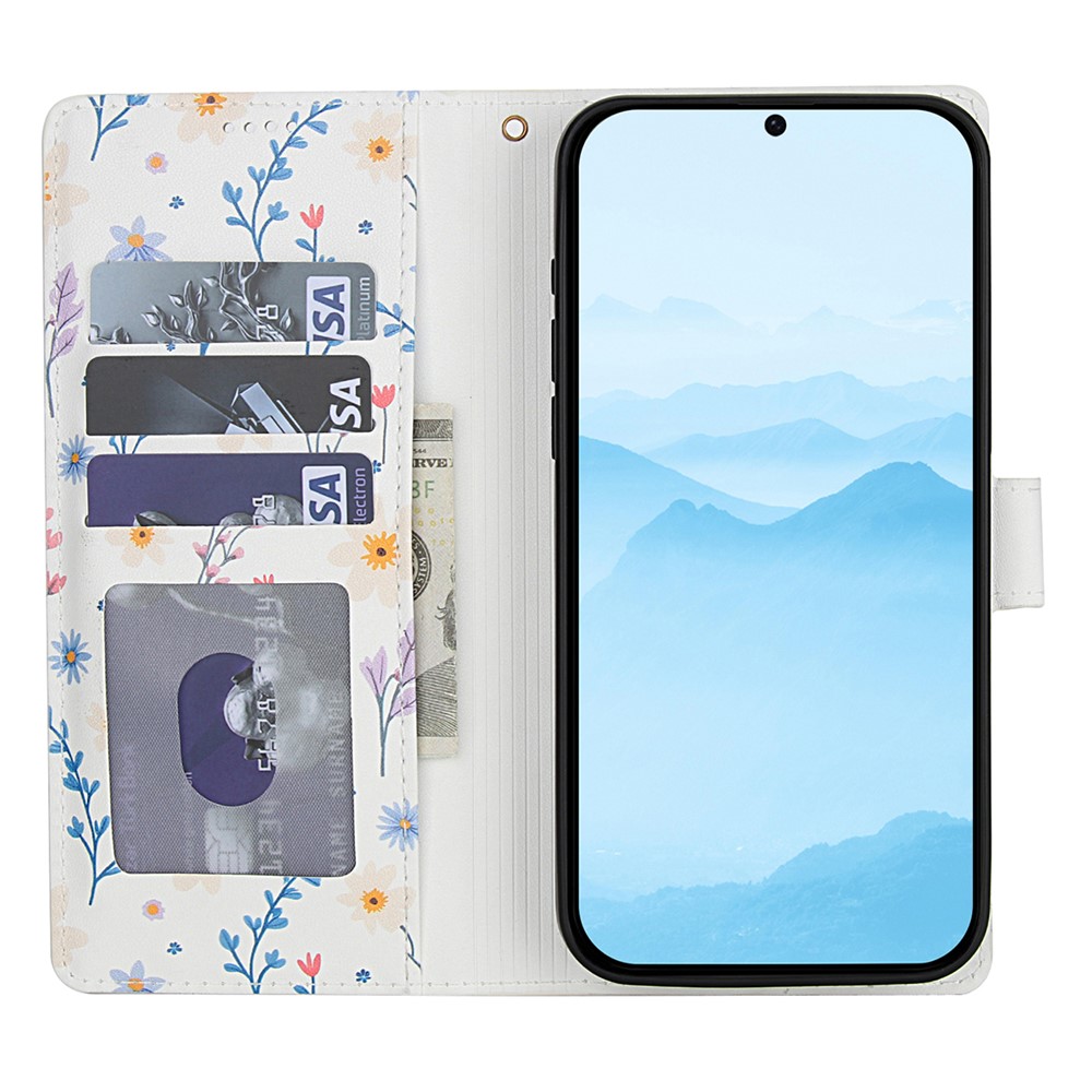  Samsung Galaxy A57 5G Fodral Rhombus Läder Blommor Vit - Teknikhallen.se