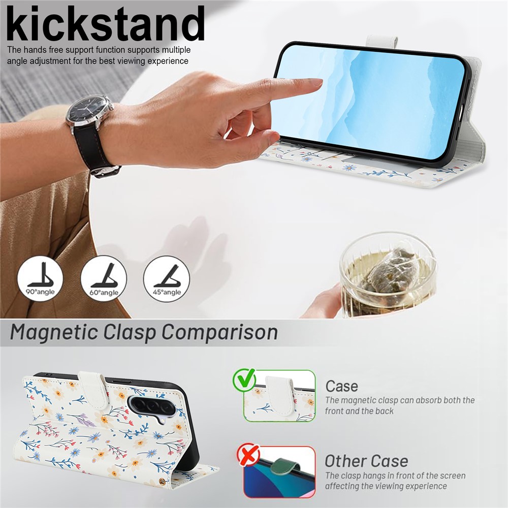  Samsung Galaxy A57 5G Fodral Rhombus Läder Blommor Vit - Teknikhallen.se