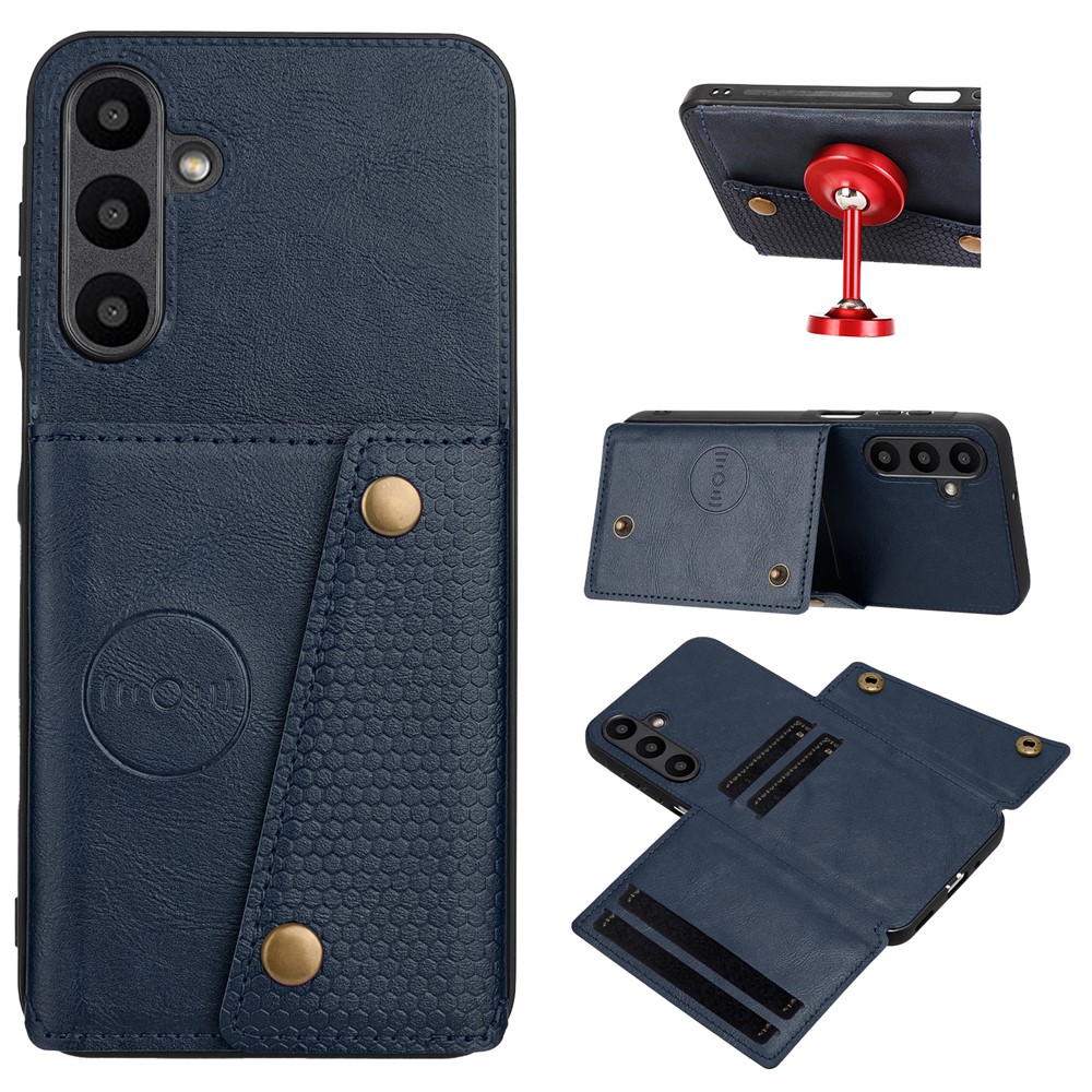  Samsung Galaxy A37 5G Skal Läder Med Kortfack Och Magnet Blå - Teknikhallen.se