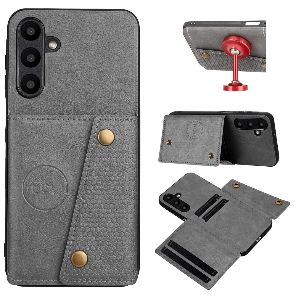  Samsung Galaxy A57 5G Skal Läder Med Kortfack Och Magnet Grå - Teknikhallen.se