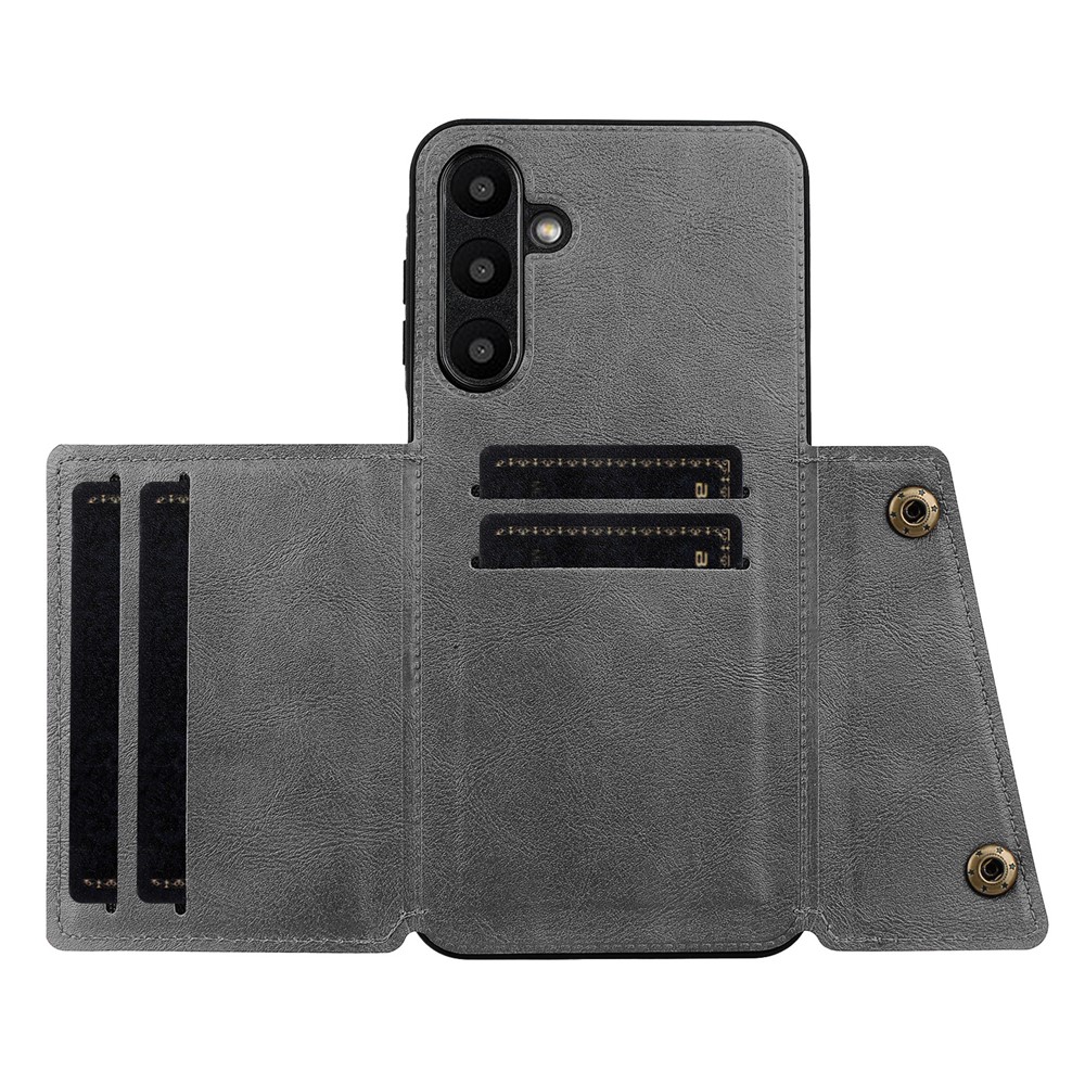  Samsung Galaxy A57 5G Skal Läder Med Kortfack Och Magnet Grå - Teknikhallen.se