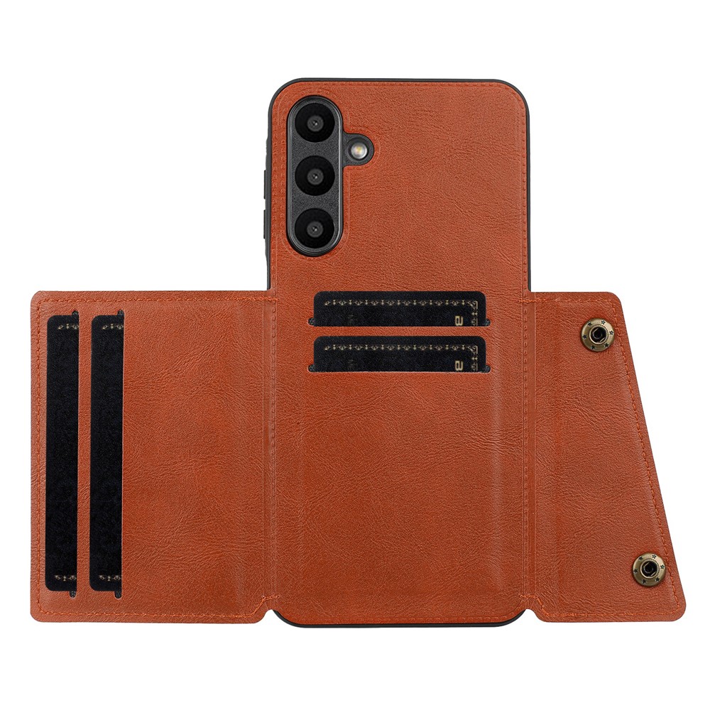  Samsung Galaxy A57 5G Skal Läder Med Kortfack Och Magnet Brun - Teknikhallen.se