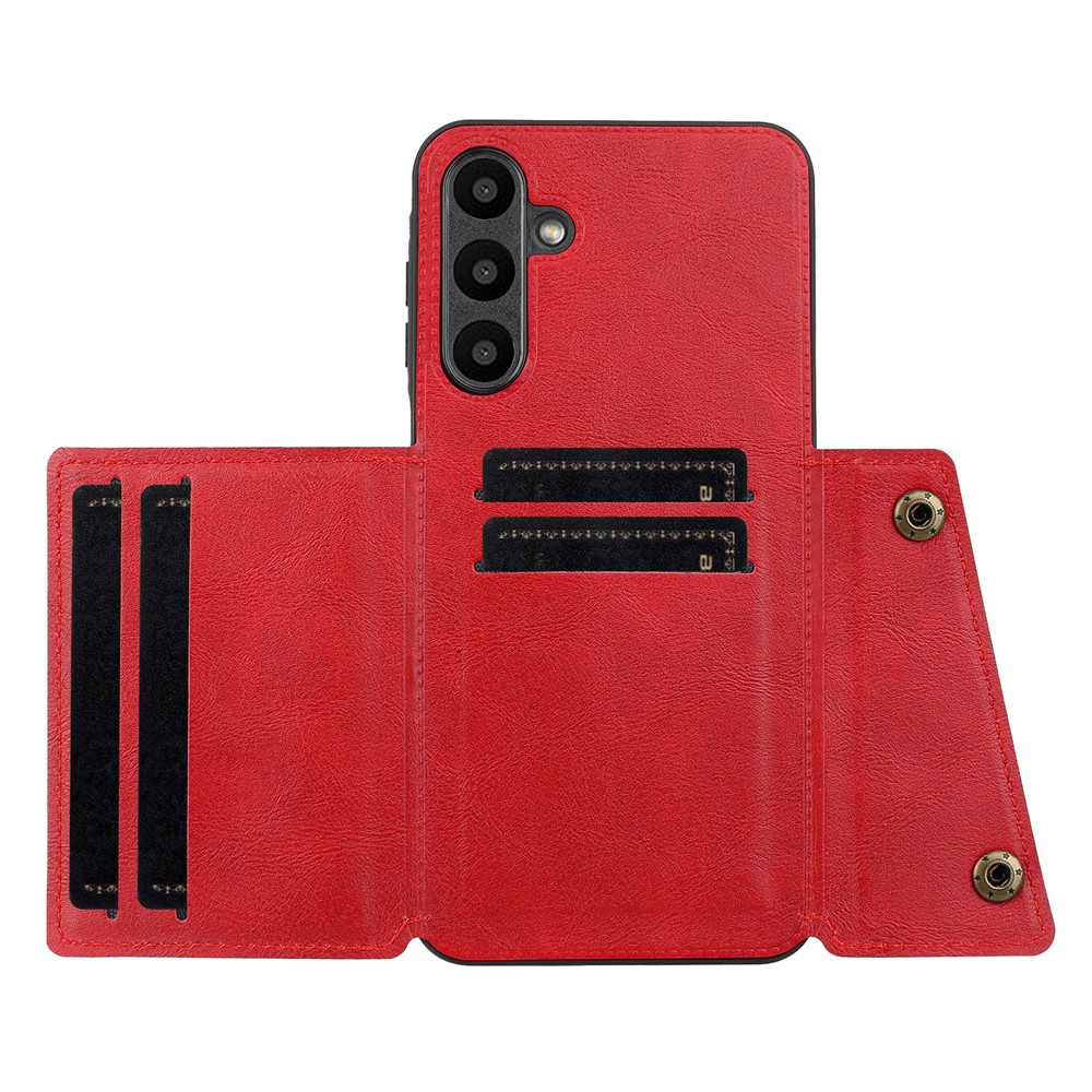  Samsung Galaxy A57 5G Skal Läder Med Kortfack Och Magnet Röd - Teknikhallen.se