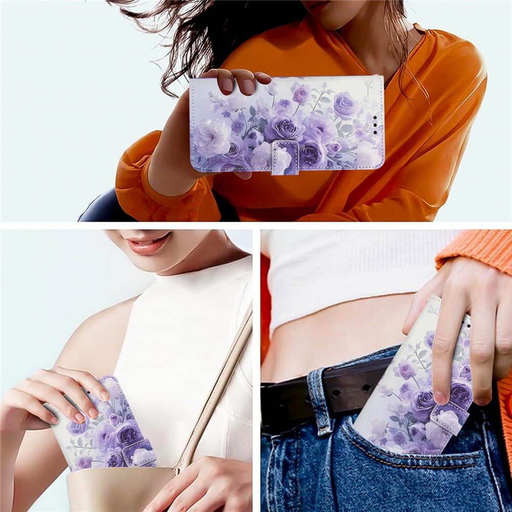  Honor Magic7 Lite Fodral Med Tryck Lila Rosor - Teknikhallen.se