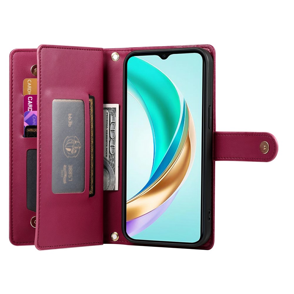  Honor 400 Lite Fodral Multifunktionellt Läder Röd - Teknikhallen.se