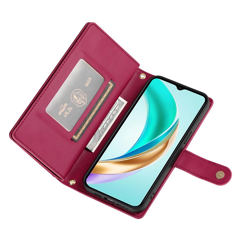  Honor 400 Lite Fodral Multifunktionellt Läder Röd - Teknikhallen.se