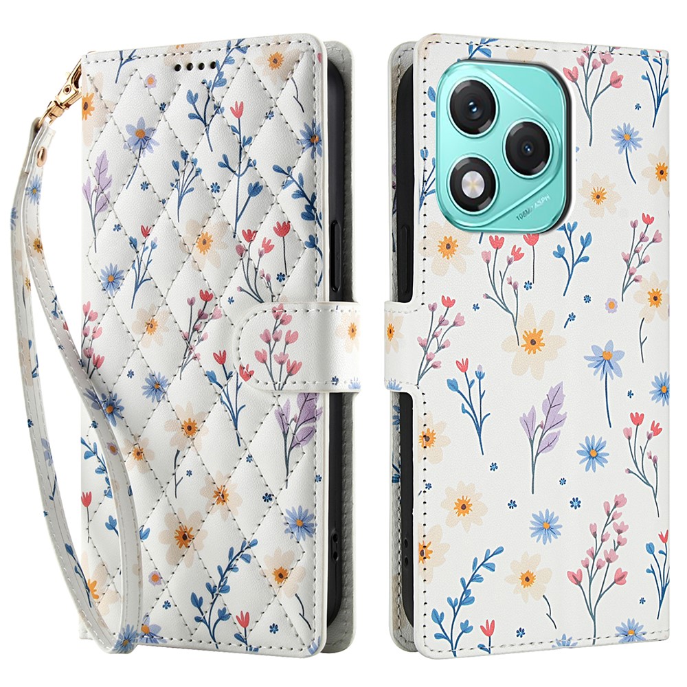  Honor 400 Lite Fodral Rhombus Läder Blommor Vit - Teknikhallen.se