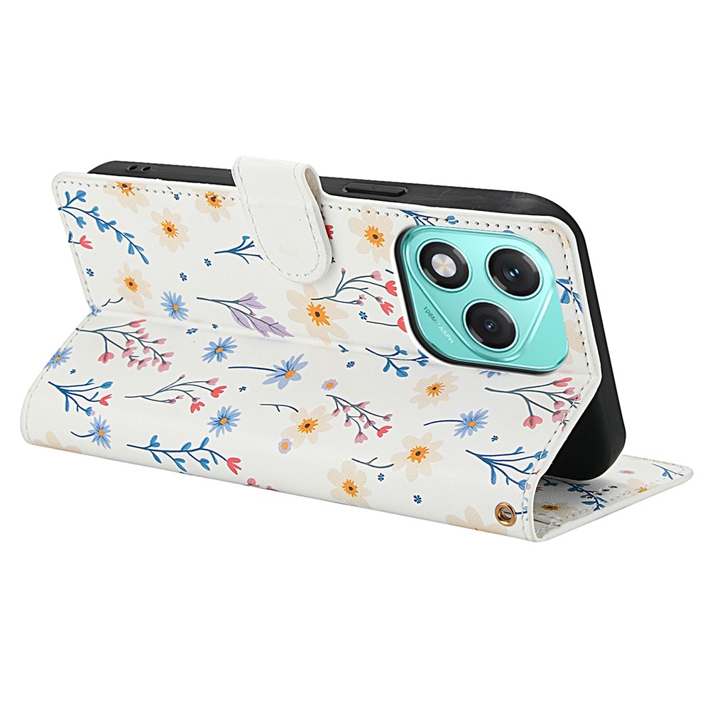  Honor 400 Lite Fodral Rhombus Läder Blommor Vit - Teknikhallen.se