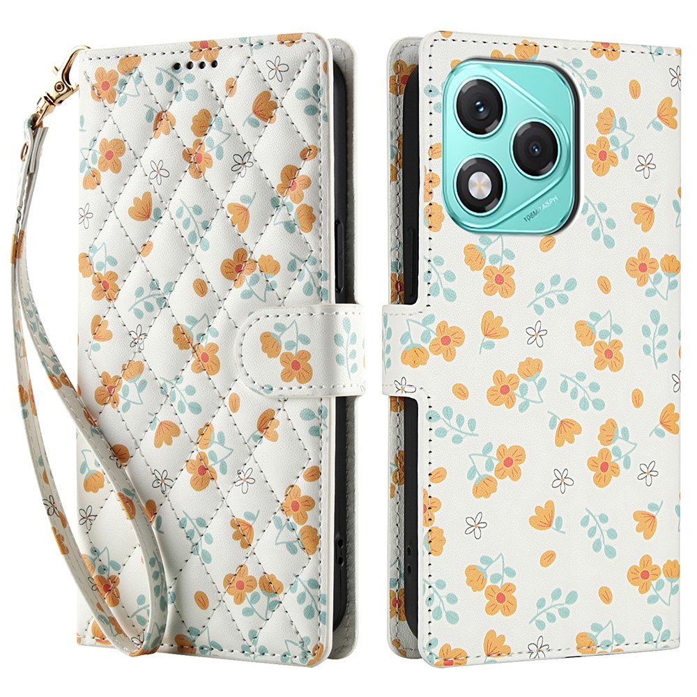  Honor 400 Lite Fodral Rhombus Läder Blommor Vit - Teknikhallen.se