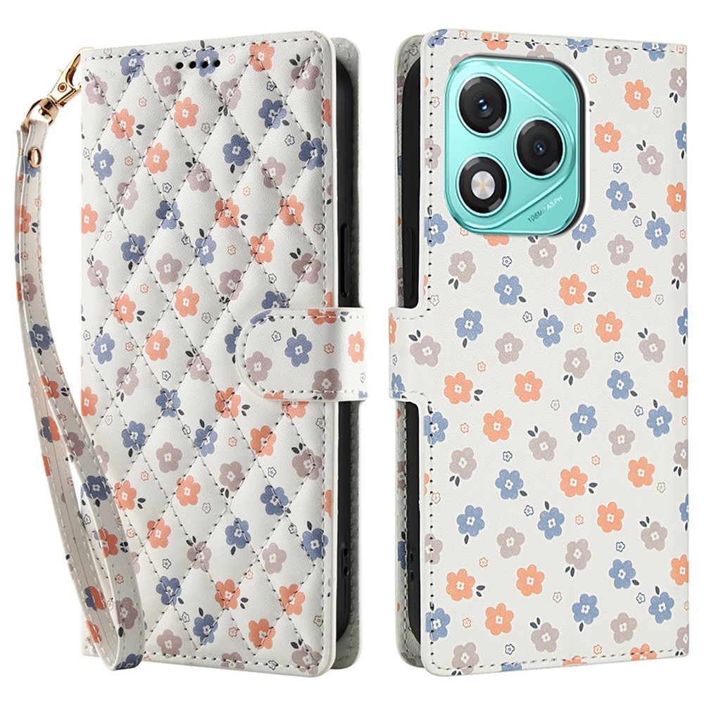  Honor 400 Lite Fodral Rhombus Läder Blommor Vit - Teknikhallen.se