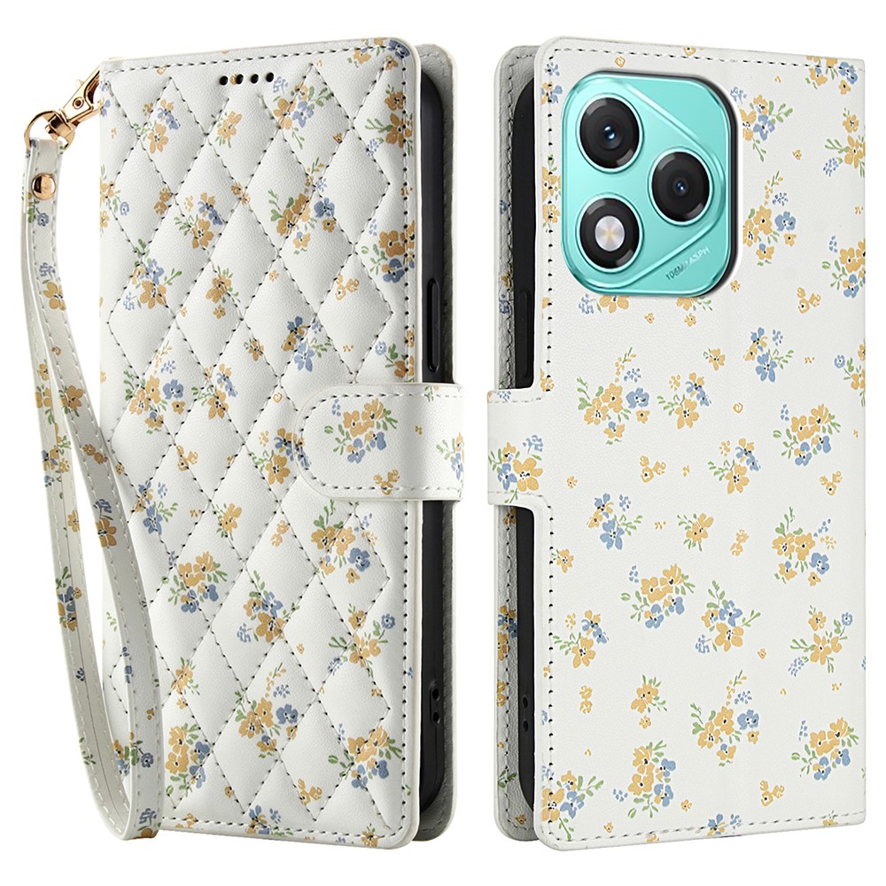  Honor 400 Lite Fodral Rhombus Läder Blommor Vit - Teknikhallen.se