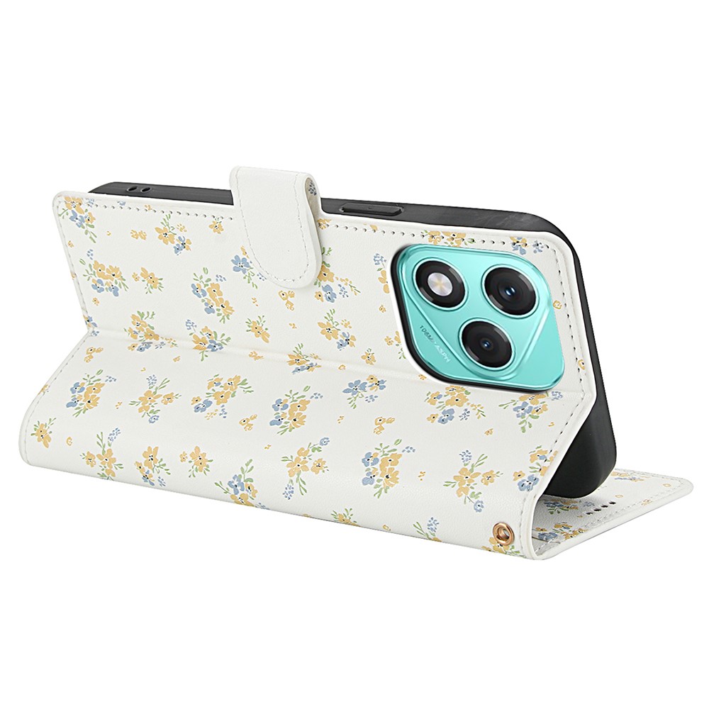  Honor 400 Lite Fodral Rhombus Läder Blommor Vit - Teknikhallen.se