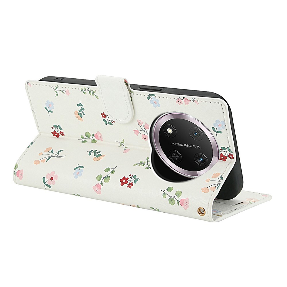  Honor Magic7 Lite Fodral Rhombus Läder Blommor Vit - Teknikhallen.se