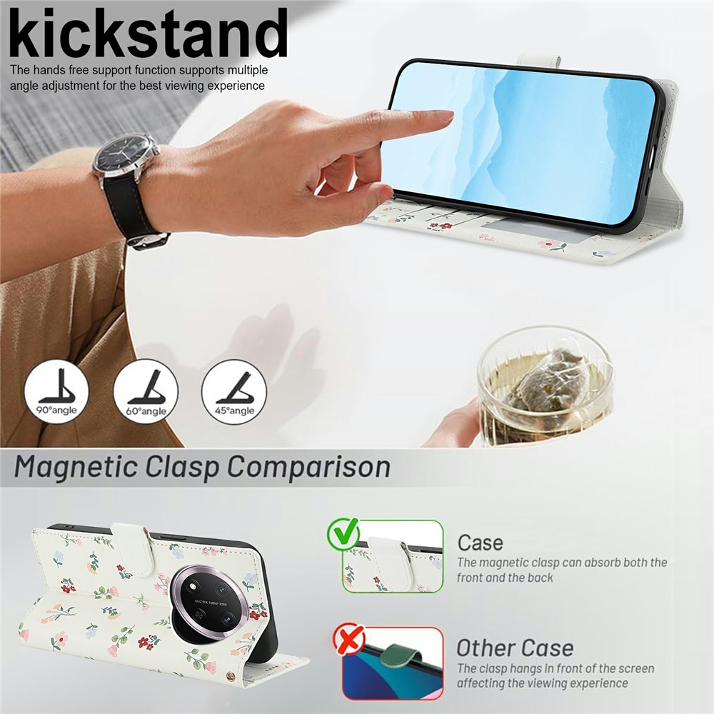  Honor Magic7 Lite Fodral Rhombus Läder Blommor Vit - Teknikhallen.se