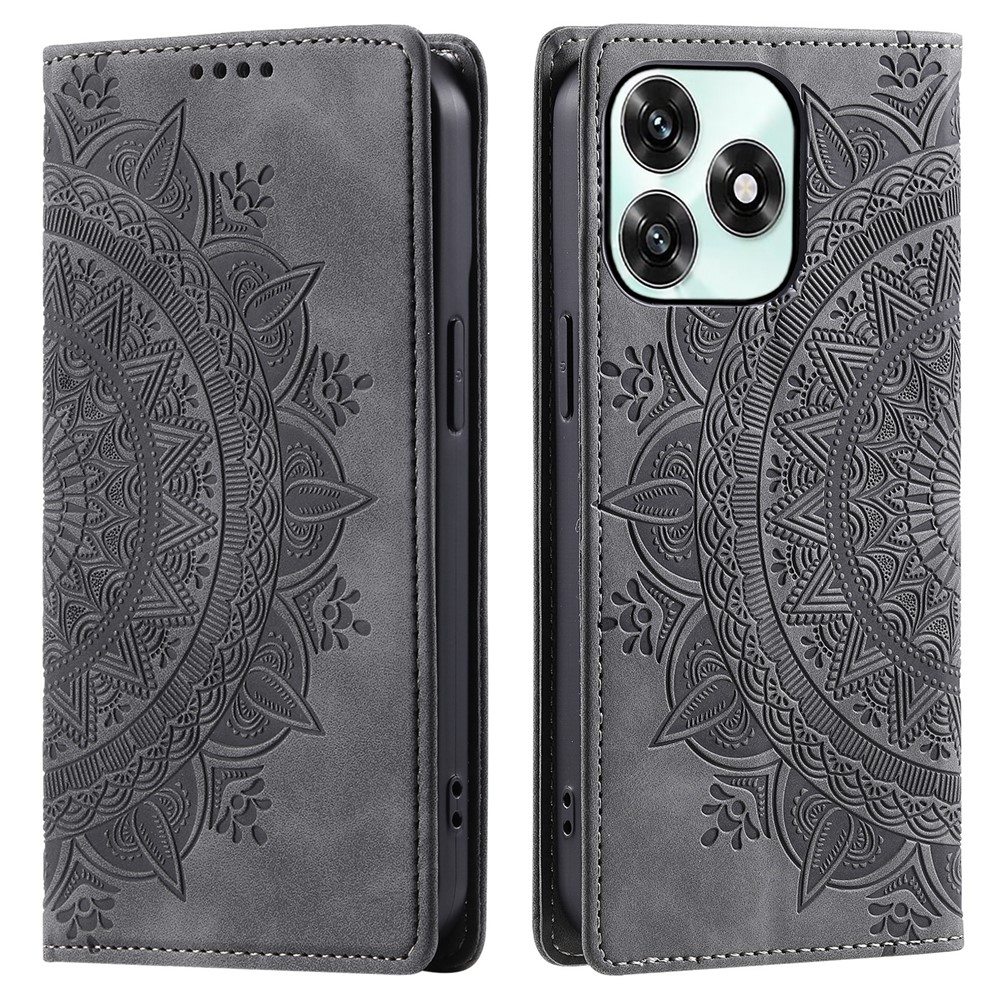  Honor X5c Plus Fodral Flip Mandala Läder Grå - Teknikhallen.se