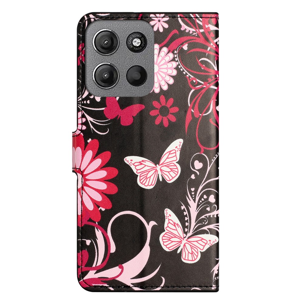  Motorola Moto G15 / G15 Power Fodral Med Tryck Rosa Fjärilar - Teknikhallen.se