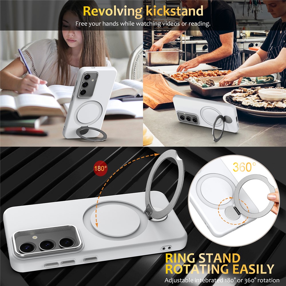  Samsung Galaxy S25 / S24 Skal MagSafe Kickstand Hybrid Vit - Teknikhallen.se