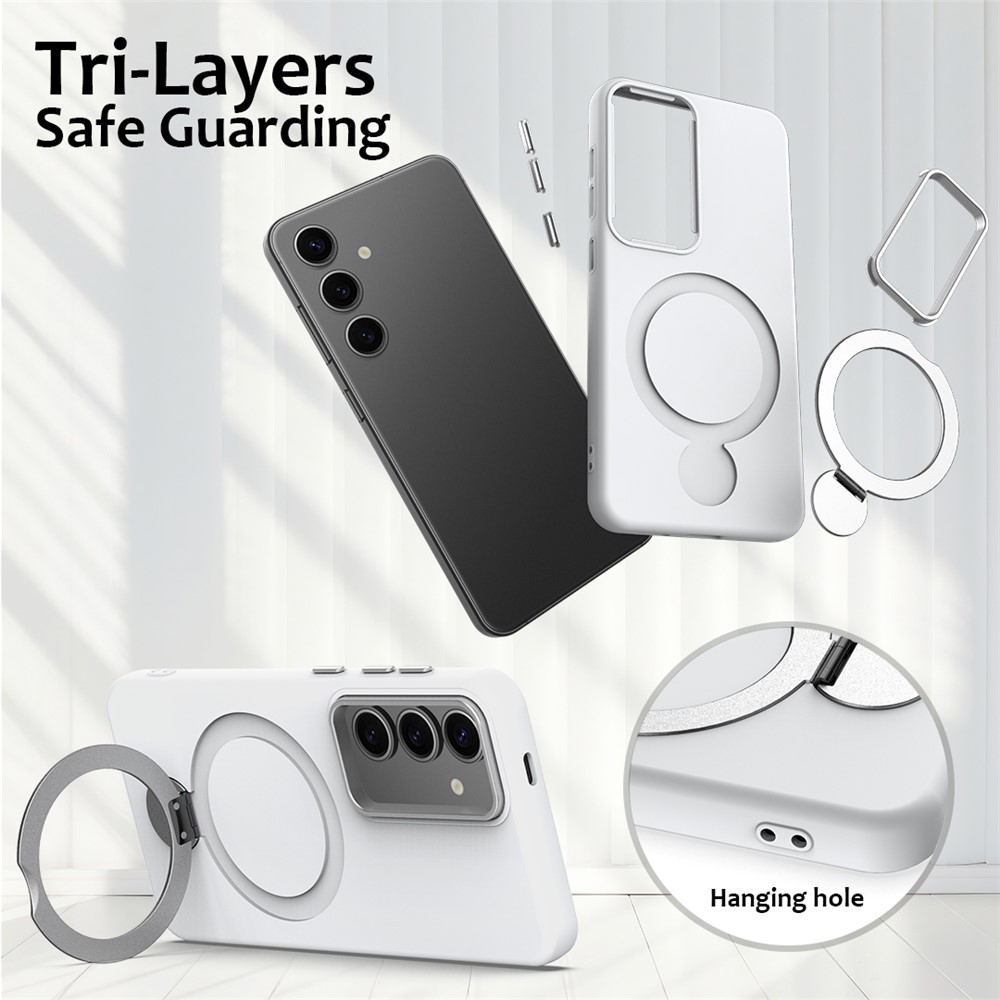  Samsung Galaxy S25 / S24 Skal MagSafe Kickstand Hybrid Vit - Teknikhallen.se