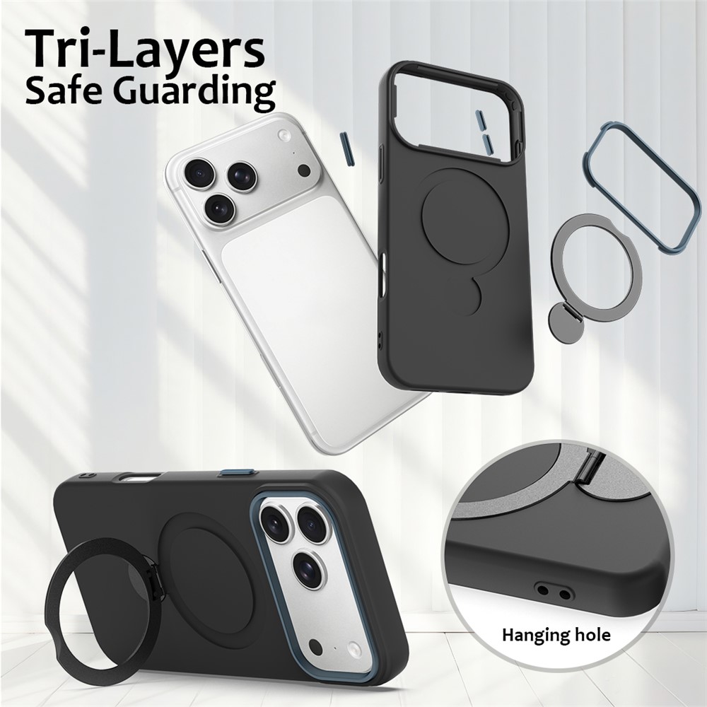  iPhone 17 Pro Max Skal MagSafe Kickstand Hybrid Svart - Teknikhallen.se