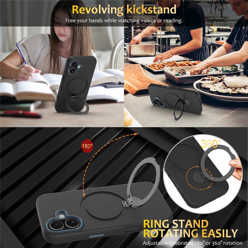  iPhone 16 Skal MagSafe Kickstand Hybrid Svart - Teknikhallen.se