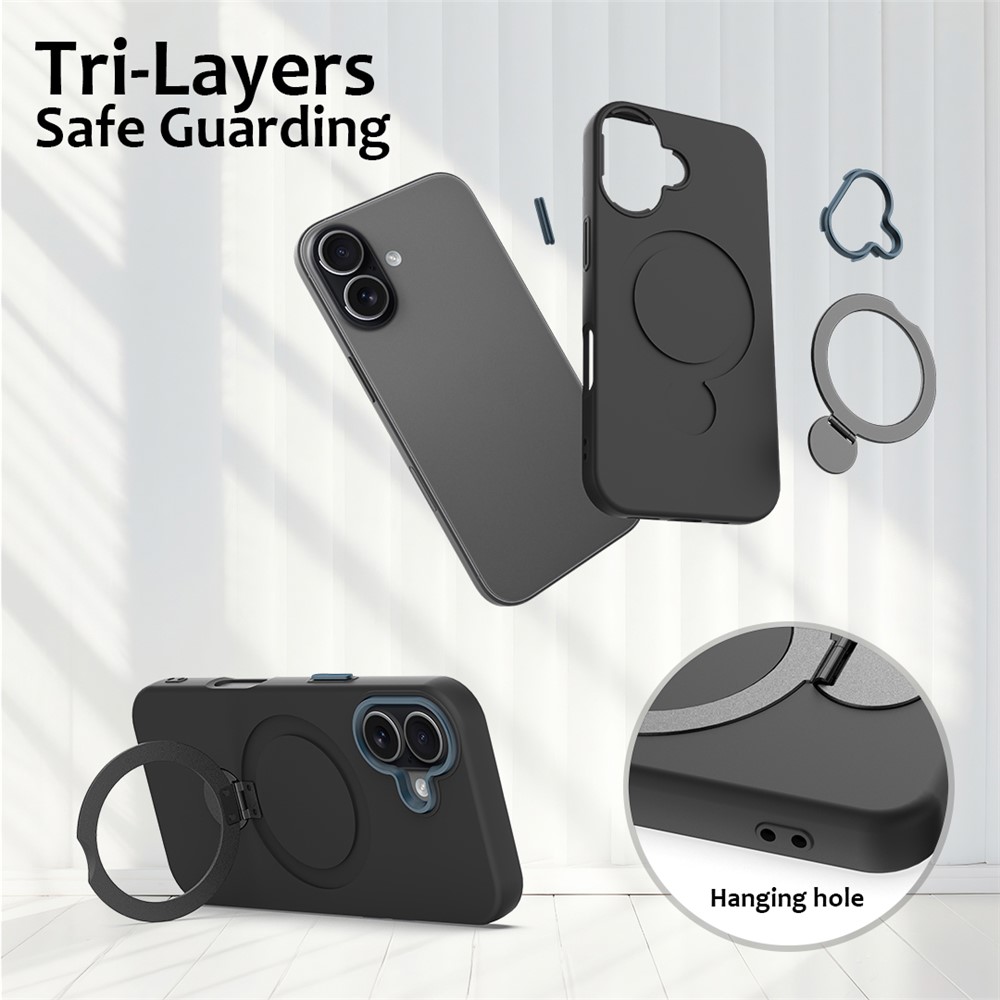  iPhone 16 Skal MagSafe Kickstand Hybrid Svart - Teknikhallen.se