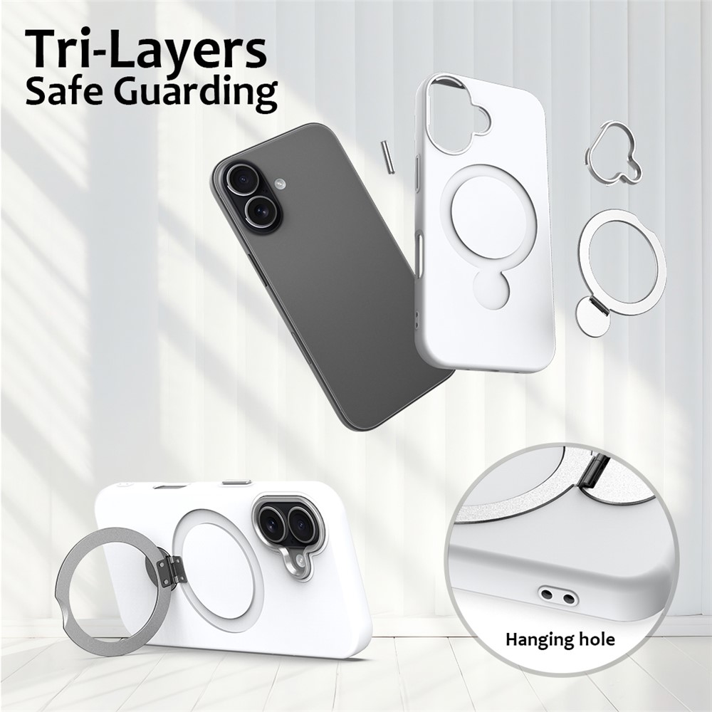 iPhone 16 Skal MagSafe Kickstand Hybrid Vit - Teknikhallen.se