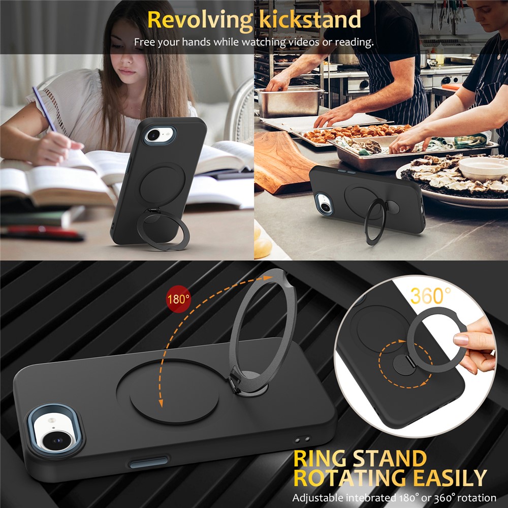  iPhone 17e / 16e Skal MagSafe Kickstand Hybrid Svart - Teknikhallen.se