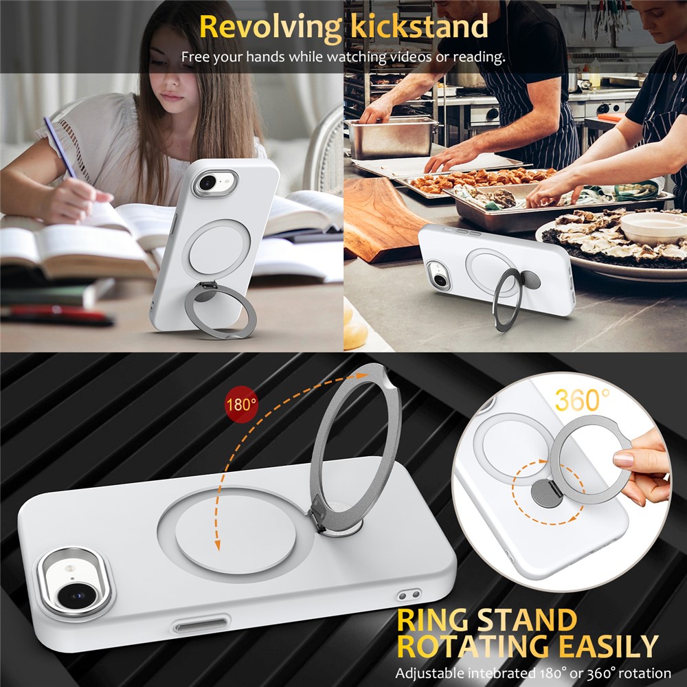  iPhone 17e / 16e Skal MagSafe Kickstand Hybrid Vit - Teknikhallen.se