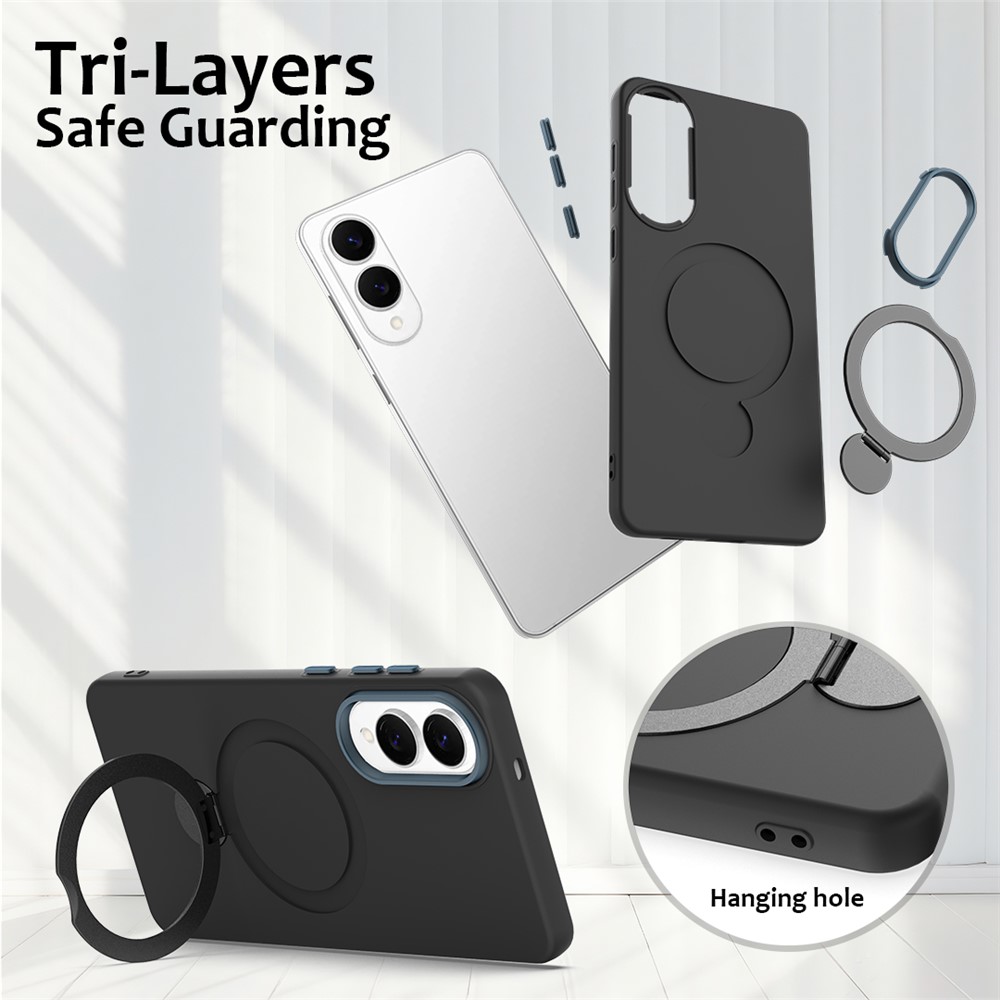  Samsung Galaxy S25 Edge Skal MagSafe Kickstand Hybrid Svart - Teknikhallen.se