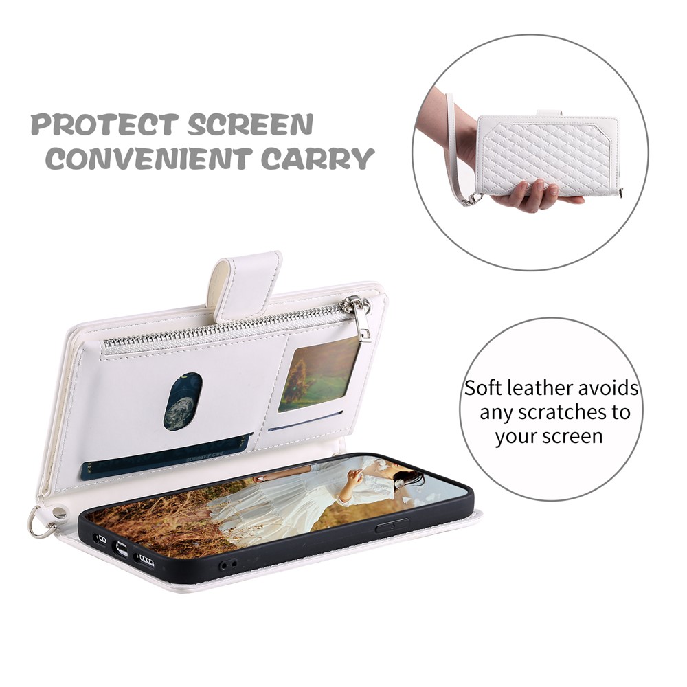  OnePlus 15R Fodral Multifunktionellt Rhombus Läder Vit - Teknikhallen.se