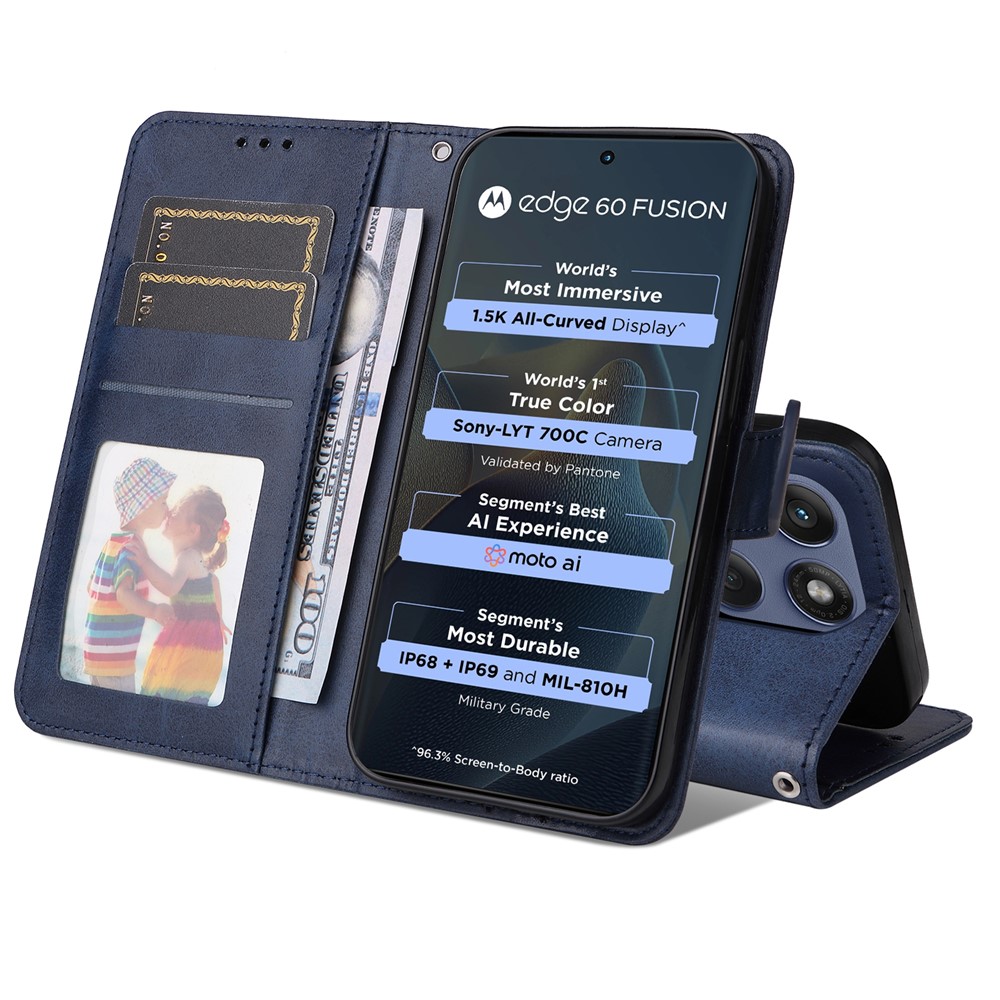  Motorola Edge 60 / 60 Pro / 60 Fusion Fodral Läder Blå - Teknikhallen.se