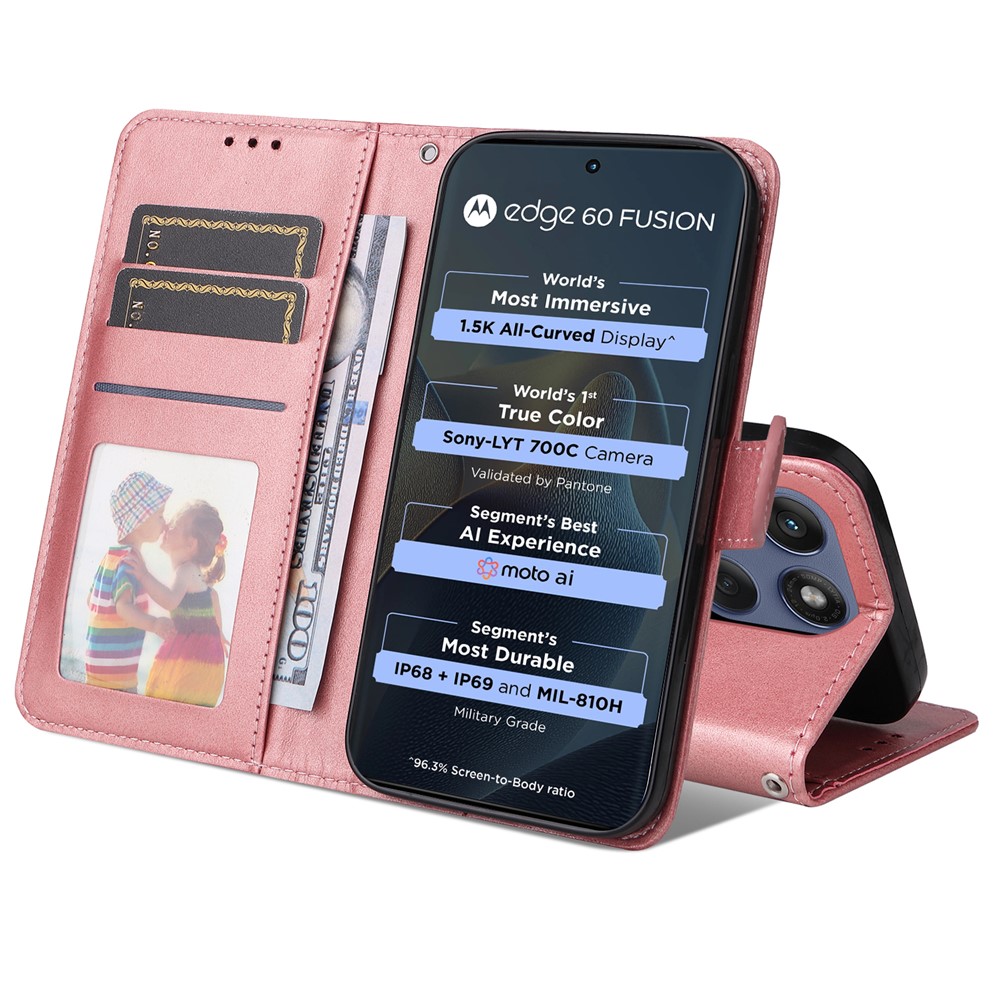  Motorola Edge 60 / 60 Pro / 60 Fusion Fodral Läder Roséguld - Teknikhallen.se