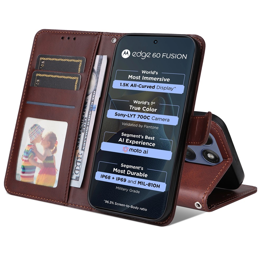  Motorola Edge 60 / 60 Pro / 60 Fusion Fodral Läder Brun - Teknikhallen.se
