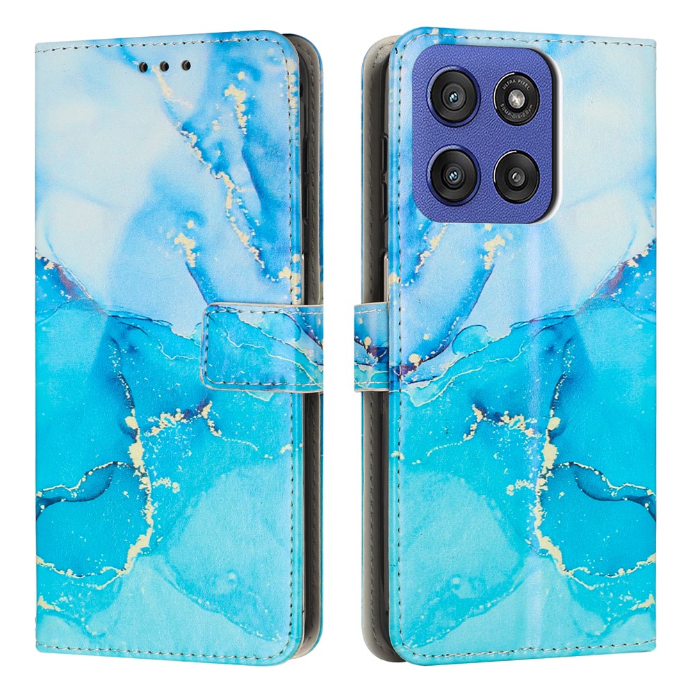  Motorola Edge 60 / 60 Fusion Fodral Läder Marmor Blå / Grön - Teknikhallen.se