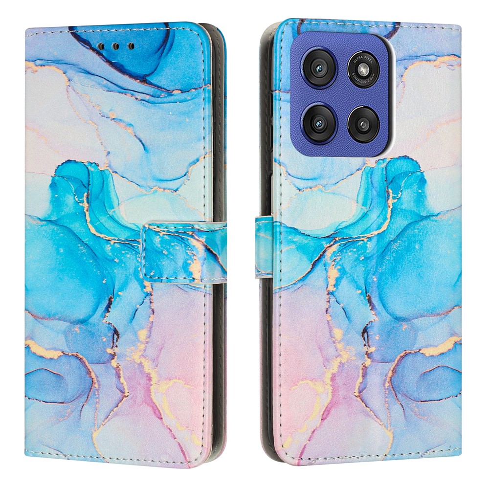  Motorola Edge 60 / 60 Fusion Fodral Läder Marmor Rosa / Grön - Teknikhallen.se