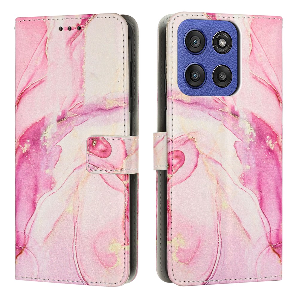  Motorola Edge 60 / 60 Fusion Fodral Läder Marmor Roséguld - Teknikhallen.se