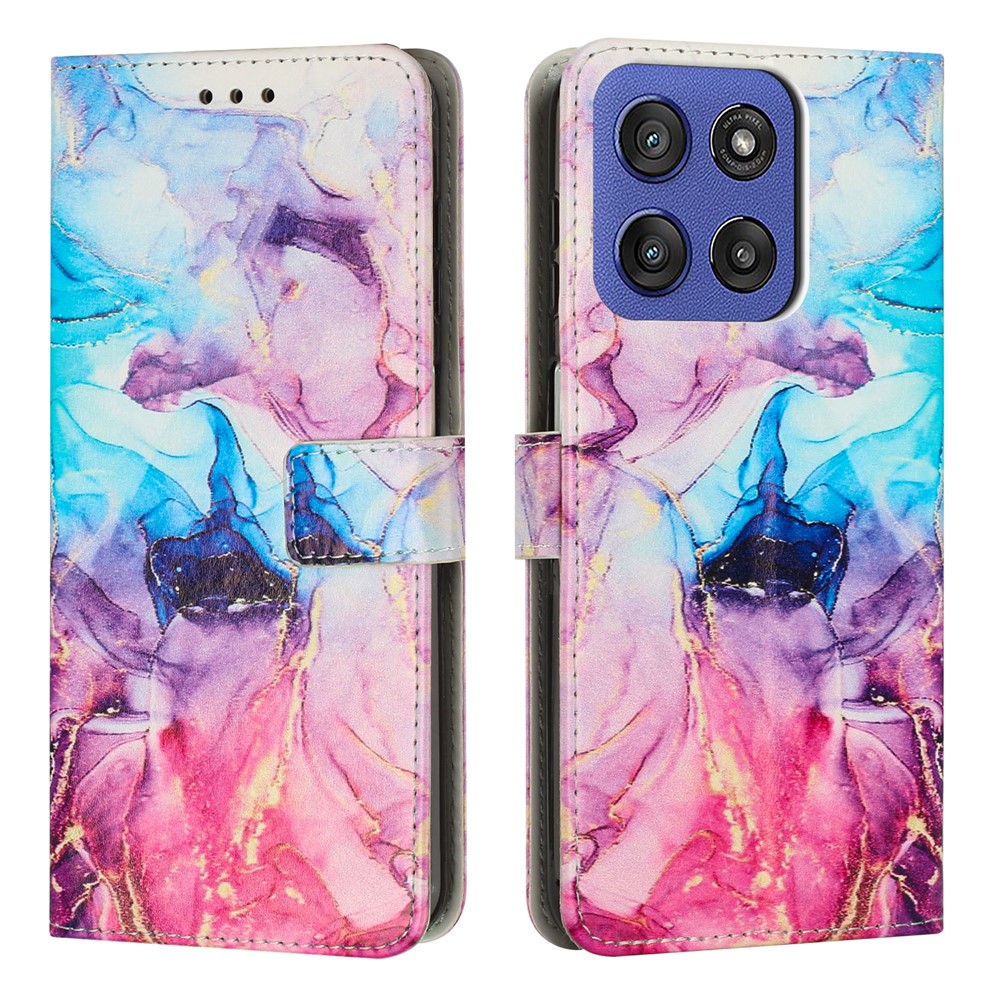  Motorola Edge 60 / 60 Fusion Fodral Läder Marmor Rosa / Lila - Teknikhallen.se