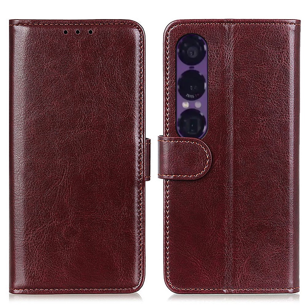  Sony Xperia 1 VII Fodral Crazy Horse Läder Brun - Teknikhallen.se