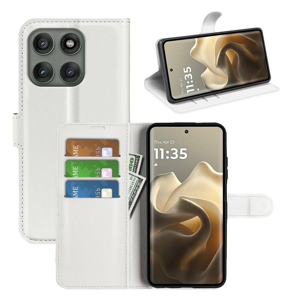  Motorola Edge 60 Pro Fodral Litchi Läder Vit - Teknikhallen.se