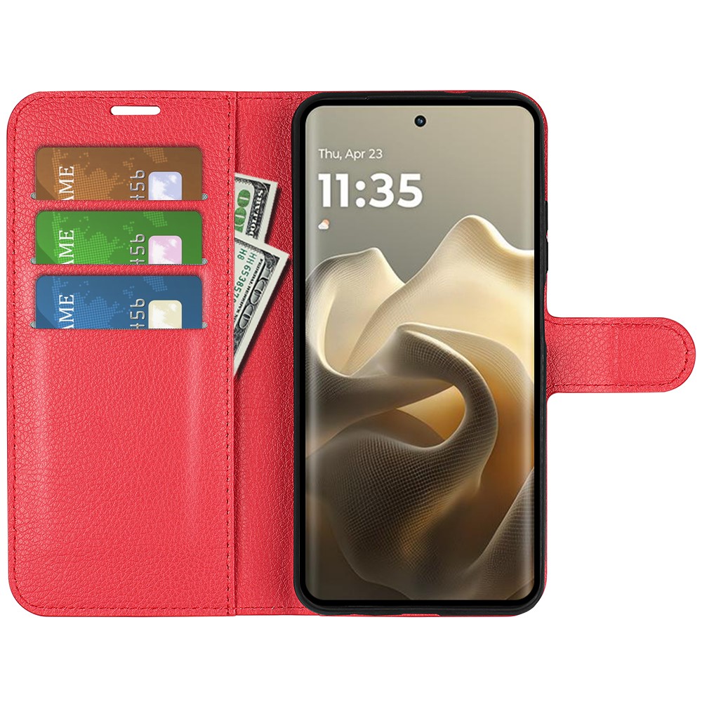  Motorola Edge 60 Pro Fodral Litchi Läder Röd - Teknikhallen.se