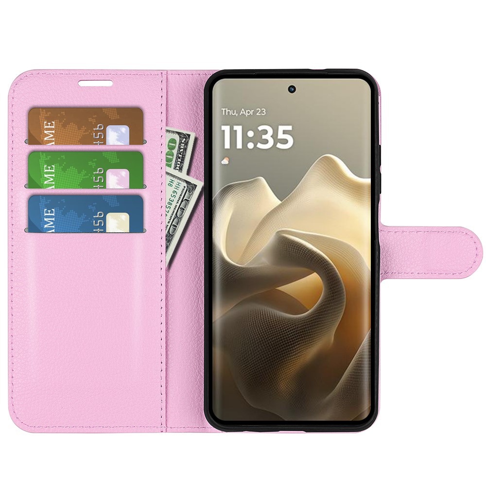  Motorola Edge 60 Pro Fodral Litchi Läder Ljus Rosa - Teknikhallen.se