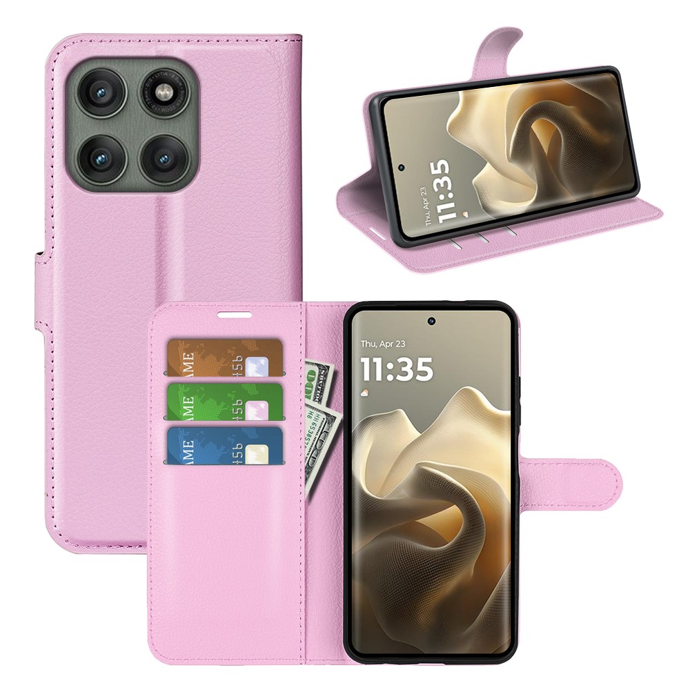  Motorola Edge 60 Pro Fodral Litchi Läder Ljus Rosa - Teknikhallen.se